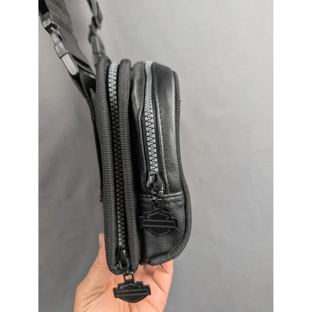 Harley Davidson Black Faux Leather CD Case Crossbody Bag Biker Moto Logo